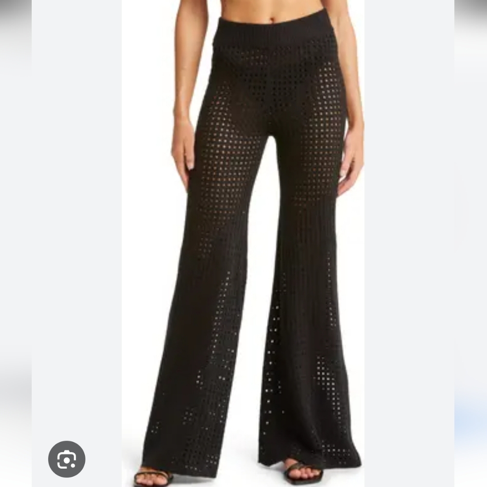 NWT Nordstrom ELAN Black Crochet Wide-Leg Pants